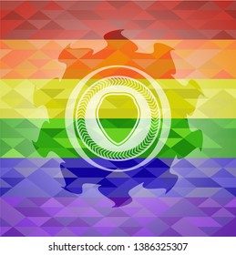 shield icon on mosaic background with the colors of the LGBT flag