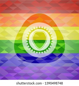 shield icon on mosaic background with the colors of the LGBT flag