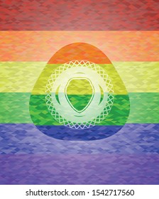 shield icon on mosaic background with the colors of the LGBT flag