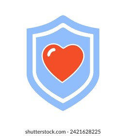 shield icon on a white background, hearts, vector illustration