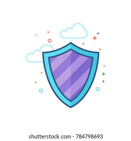 Shield icon in outlined flat color style. Vector illustration.