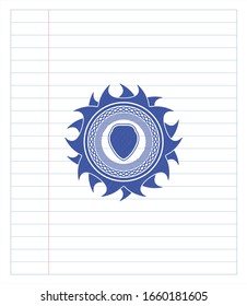 shield icon pen draw. Blue ink. Vector Illustration. Detailed.