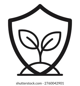 Icono del escudo con la planta que crece dentro del símbolo de la protección de la seguridad y el icono del concepto del crecimiento