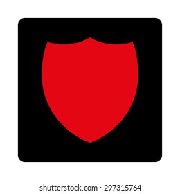 Shield icon from Primitive Buttons OverColor Set. This rounded square flat button is drawn with intensive red and black colors on a white background.