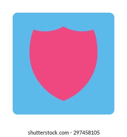 Shield icon from Primitive Buttons OverColor Set. This rounded square flat button is drawn with pink and blue colors on a white background.