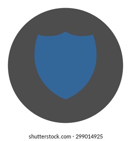 Shield icon from Primitive Round Buttons OverColor Set. This round flat button is drawn with cobalt and gray colors on a white background.