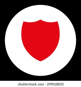 Shield icon from Primitive Round Buttons OverColor Set. This round flat button is drawn with red and white colors on a black background.
