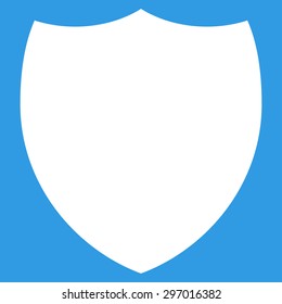 Shield icon from Primitive Set. This isolated flat symbol is drawn with white color on a blue background, angles are rounded.