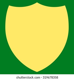 Shield icon from Primitive Set. This isolated flat symbol is drawn with yellow color on a green background.
