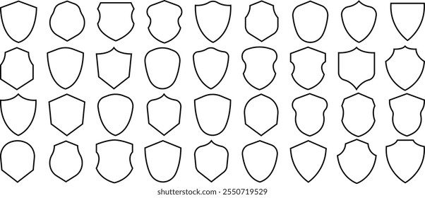 Shield icon. Protect shield security, Badge quality symbol, sign, logo or emblem. Protect shield vector. Heraldic shields, security black labels. Different shield icons. 