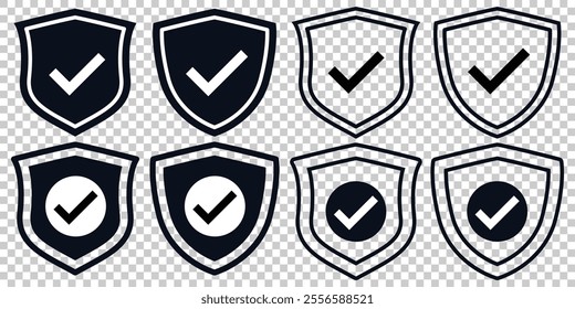 Shield icon. Protection shield with check mark. Shield with a checkmark in the middle Protection icon concept. Security shield symbols. Vector illustration.