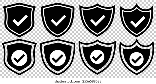 Shield icon. Protection shield with check mark. Shield with a checkmark in the middle Protection icon concept. Security shield symbols. Vector illustration.