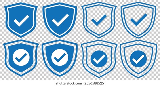 Shield icon. Protection shield with check mark. Shield with a checkmark in the middle Protection icon concept. Security shield symbols. Vector illustration.