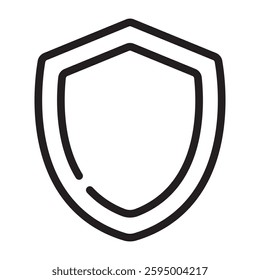 Shield Icon, Protection and Security Symbol, Black and White Outline Illustration Isolated on White Background