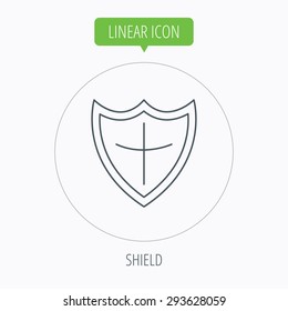 Shield icon. Protection sign. Royal defence symbol. Linear outline circle button. Vector