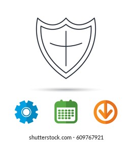 Shield icon. Protection sign. Royal defence symbol. Calendar, cogwheel and download arrow signs. Colored flat web icons. Vector