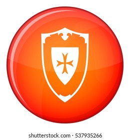 Shield icon in red circle isolated on white background vector illustration