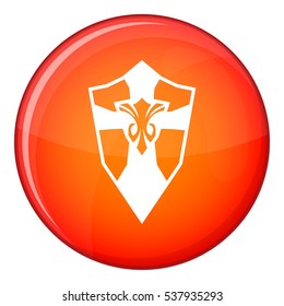 Shield icon in red circle isolated on white background vector illustration