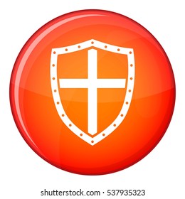 Shield icon in red circle isolated on white background vector illustration