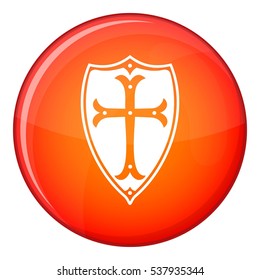 Shield icon in red circle isolated on white background vector illustration
