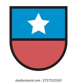 Ícone de escudo semelhante à bandeira do chile com uma estrela branca sobre um fundo azul e uma seção inferior vermelha