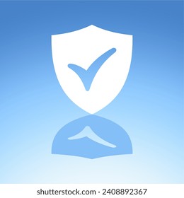 Shield icon. Safety. Security. Vector icon isolated on blue background.
