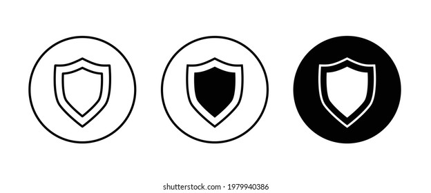 icono de escudo, seguridad, botón de iconos de protección, vector, signo, símbolo, logotipo, ilustración, trazo editable, estilo de diseño plano aislado en pictograma lineal blanco