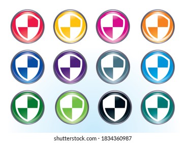 Shield icon, security image. 12 sets of three-dimensional and colorful icons with glass texture and illustration materials.