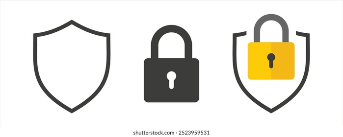 Shield icon or security shield protection with lock symbol privacy icon , secure private security icons - padlock icon button - Keyhole icon, vector 10 eps.