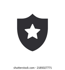 Shield icon. Security sign. Protection icon. Shield vector icon. Safety system. Protection activated. Active safety. Logo template. Shield with star. Guard badge. Metal shield. Guard symbol. Star icon