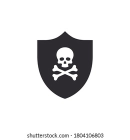 Shield icon. Security vector icon. Protection icon. Active safety. Guard badge. Protection from poison. Danger warning icon. Skull with bones. Alert sign. Poisonous substance. Threat of poisoning.