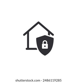 Shield icon. Security vector icon. Protection icon. Home icon. Home protection. Safety system. Protection activated. Active safety. Logo template. Guard badge. Guard symbol. Lock sign. Closed house.