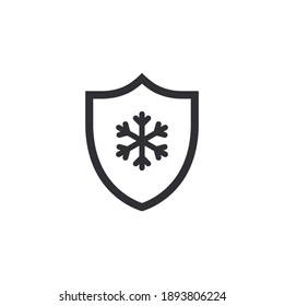 Shield icon. Security vector icon. Safety system. Protection activated. Active safety. Logo template. Guard badge.  Guard symbol. Snow protection. Snowflake icon. Attention snowfall. Frost protection.