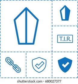 Shield icon. set of 6 shield filled and outline icons such as sword, tir, chain