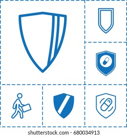 Shield icon. set of 6 shield filled and outline icons such as health insurance, courier