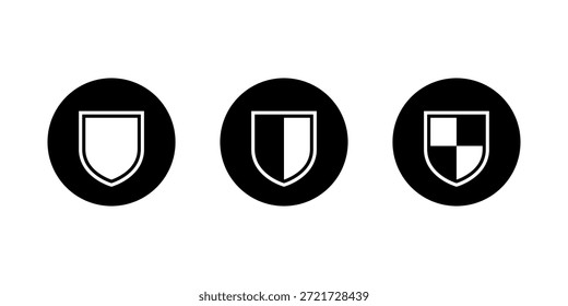 Ícone de escudo definido em círculo preto. Símbolo de segurança e proteção. Sinal de privacidade, segurança e defesa