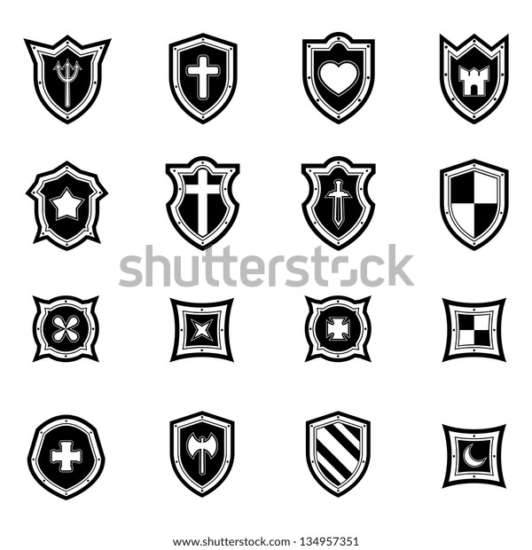 Shield Icon Set Black White Stock Vector (Royalty Free) 134957351 ...