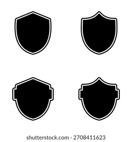 Ícone de escudo definido em estilo de silhueta em negrito, perfeito para segurança, privacidade e temas de proteção em fundo branco.