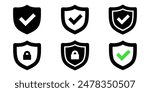Shield icon set. Shield check icon set.