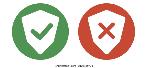 Shield icon set with check mark and cross mark. Vector.