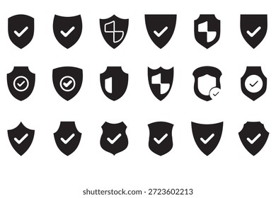 shield icon set with check mark. Protection approve icon. Approved safety icon. icon with editable line stroke