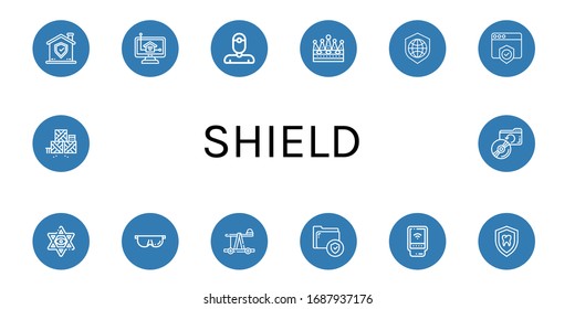 shield icon set. Collection of Shield, Home control, Dentist, Crown, Star of david, Protective, Catapult, Secure, Detector, Defense, Backup icons