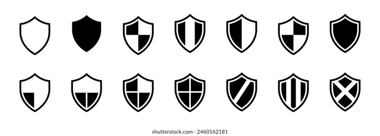 Shield icon set. Defence bagde, Securiry protect icons, signs collection. Vector