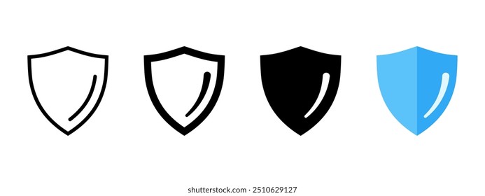 Shield icon set. Defense symbol. Security sign. Safe guard vector illustration. Guarantee emblem. Shield logo. Protection pictogram isolated.