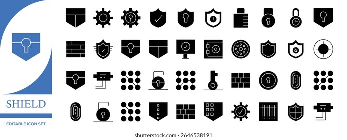 Shield Icon Set Flat Design Representing Security and Protection – Modern Vector for Cybersecurity and Privacy