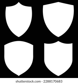 Shield icon set, flat style white color beautiful vector symbol for game, web, app, mobile, product, service, label, sticker, UI, logo. Trendy illustration design object isolated on dark background. 