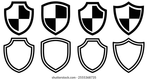 Shield icon set. Heraldic shield set. Protect shapes silhouette. Vector illustration eps 10.  design concept of safety and protection.