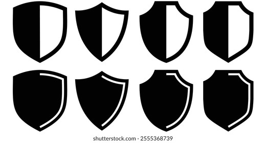 Shield icon set. Heraldic shield set. Protect shapes silhouette. Vector illustration eps 10.  design concept of safety and protection.