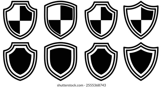 Shield icon set. Heraldic shield set. Protect shapes silhouette. Vector illustration eps 10.  design concept of safety and protection.