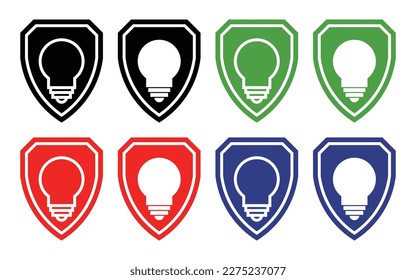 Shield icon set with light bulb icon, vector illustration for smartphone or web application.